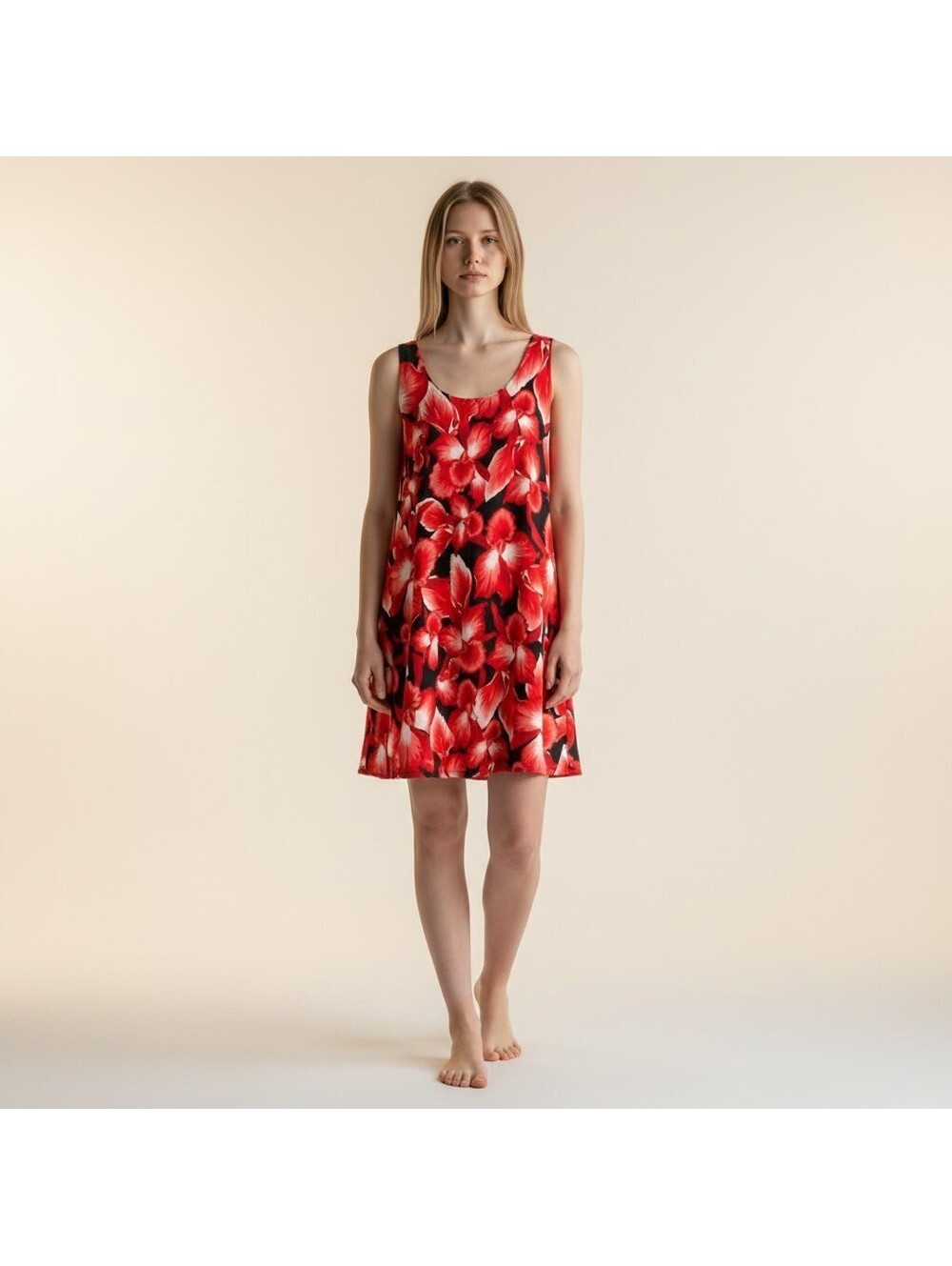 Jostar Dress Women M Medium Red Floral Shift Short Sleeveless Stretch Casual